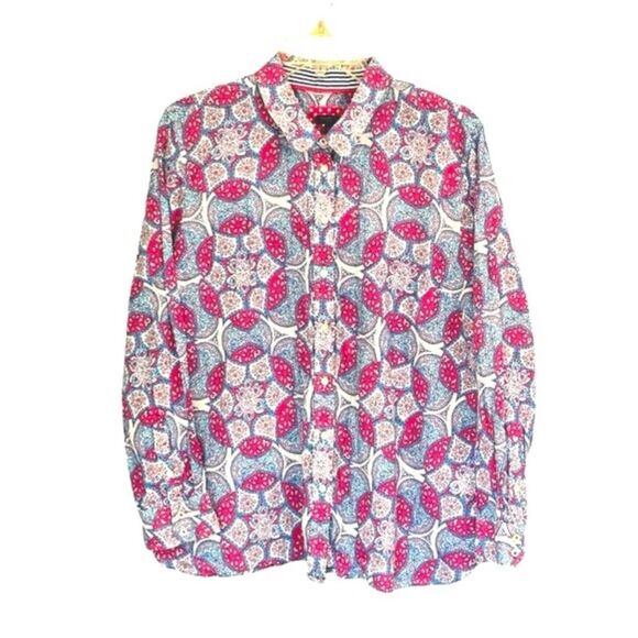 Talbots | Garden Medallion Women’s Pink Blue Petite Button Down Dress Shirt - Picture 2 of 16